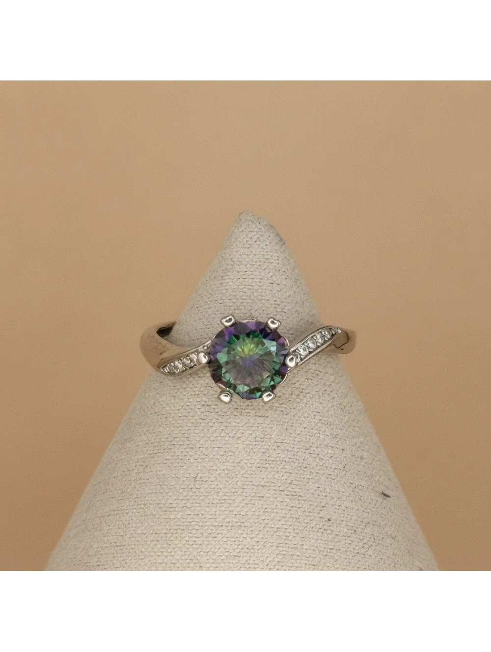 Candy+Clover Aurora Mystic Topaz Crystal Silver Tone Adjustable Ring
